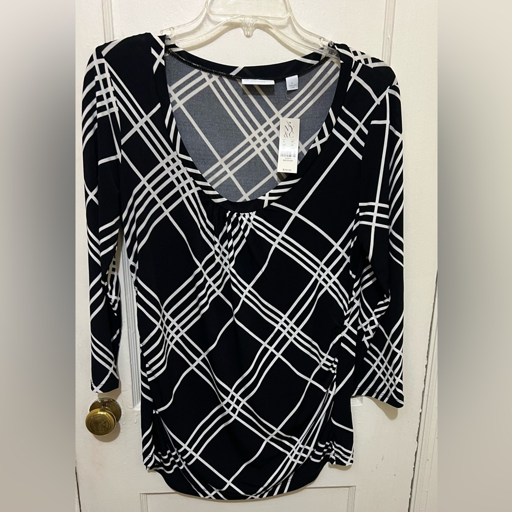 New York & Company Black and White Striped Top